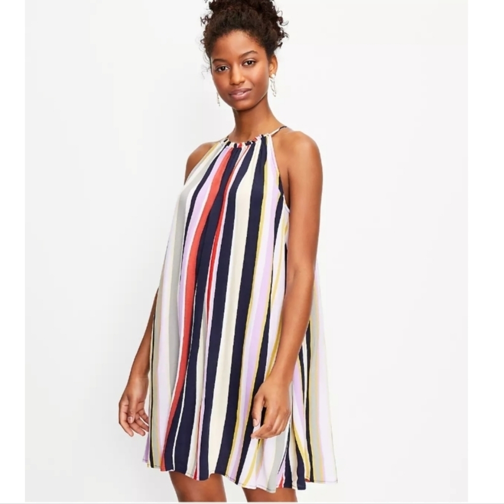Loft striped halter pocket swing dress size M